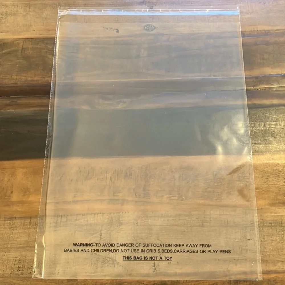 50 Clear Self-Adhesive Packaging Bags 14x19” Poly Bags with Warning Label
